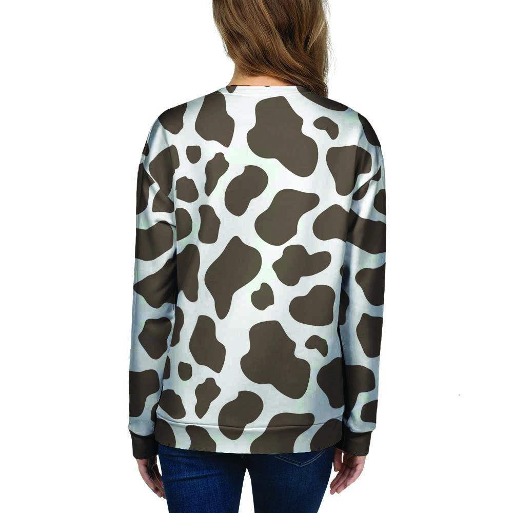 Brown And White Cow Print Women's Sweatshirt-grizzshop