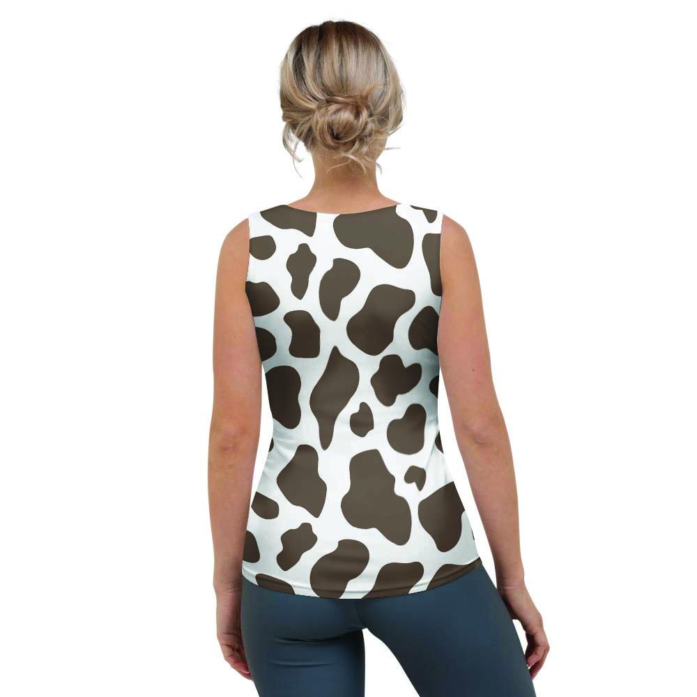 Brown And White Cow Print Women's Tank Top-grizzshop