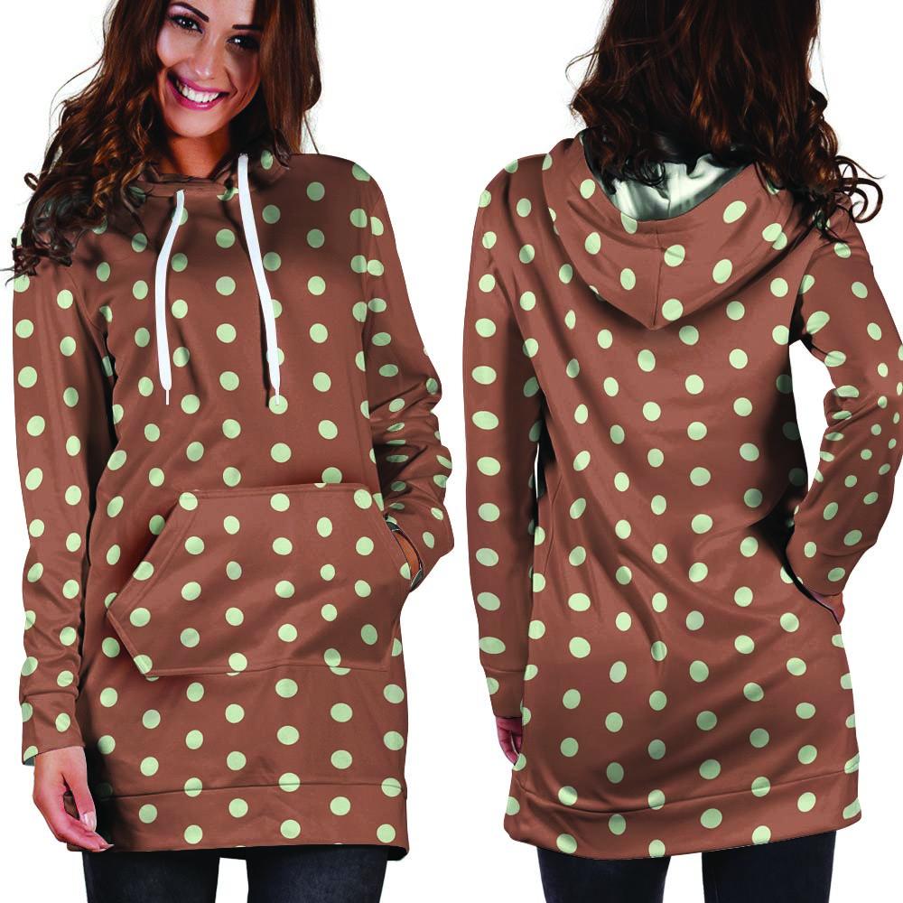 Brown And White Polka Dot Hoodie Dress-grizzshop