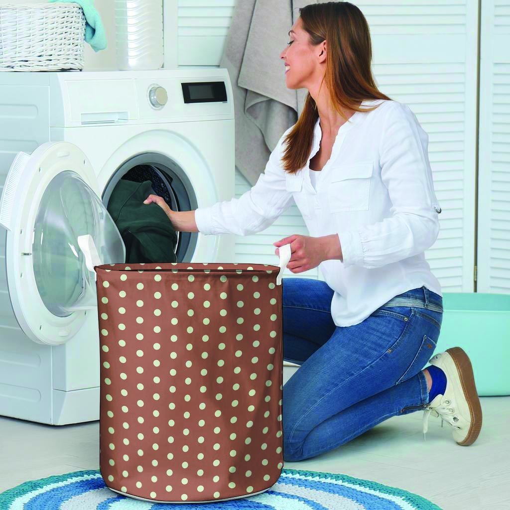 Brown And White Polka Dot Laundry Basket-grizzshop