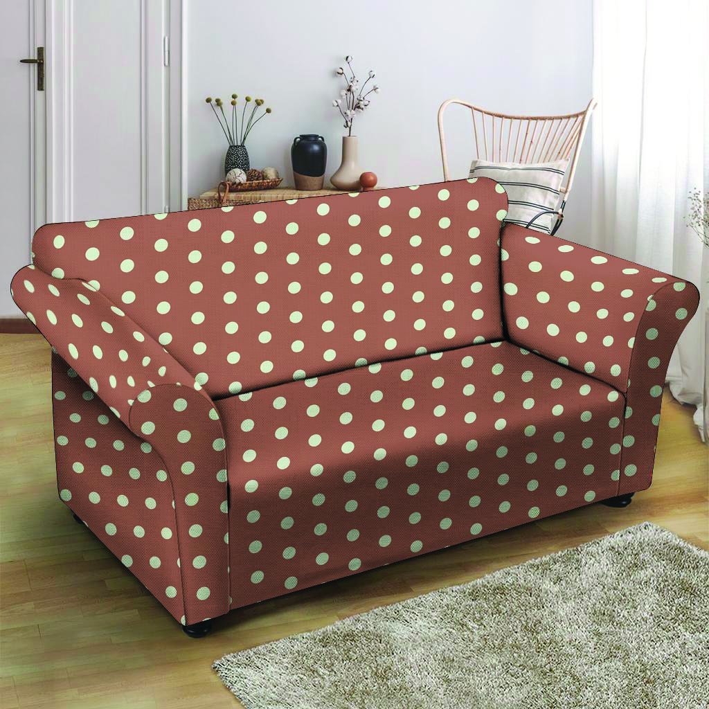 Brown And White Polka Dot Loveseat Cover-grizzshop