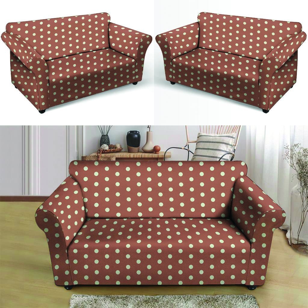 Brown And White Polka Dot Loveseat Cover-grizzshop