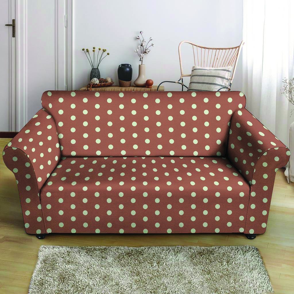 Brown And White Polka Dot Loveseat Cover-grizzshop