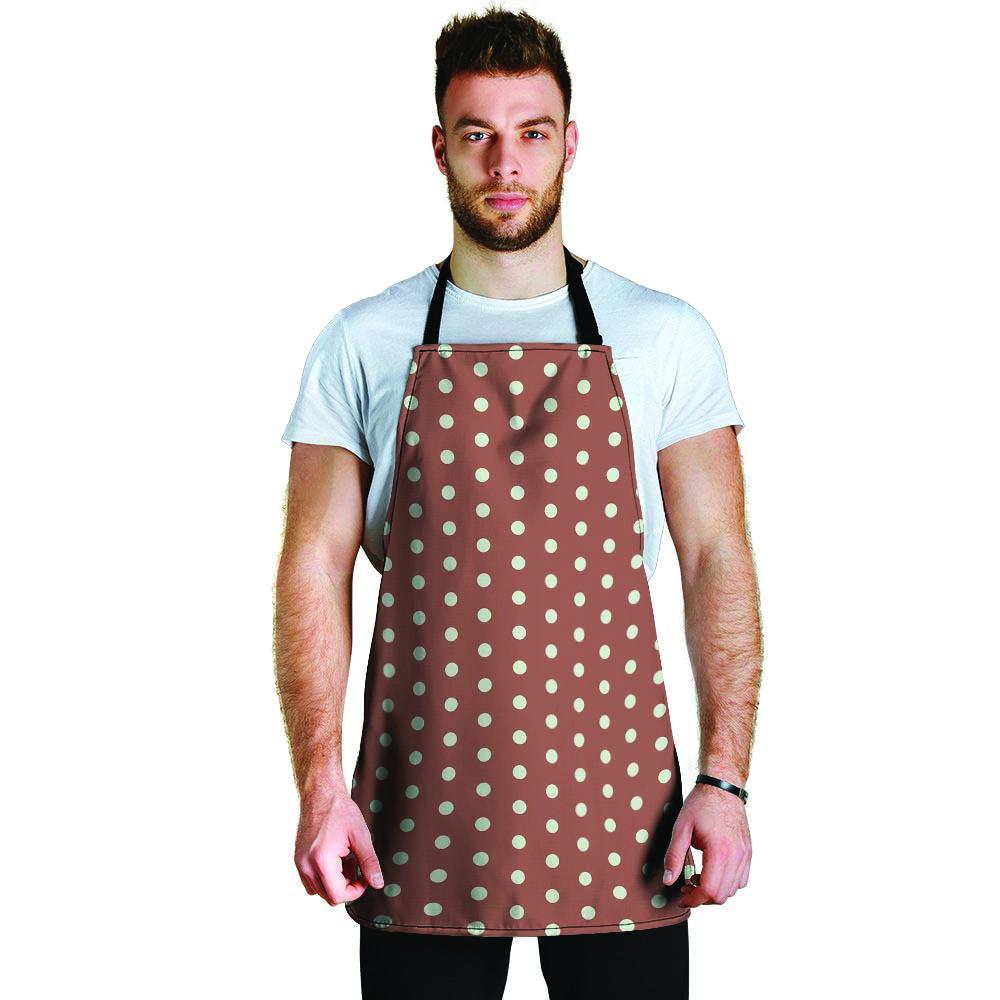 Brown And White Polka Dot Men's Apron-grizzshop