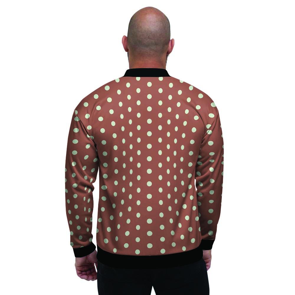 Brown And White Polka Dot Men's Bomber Jacket-grizzshop