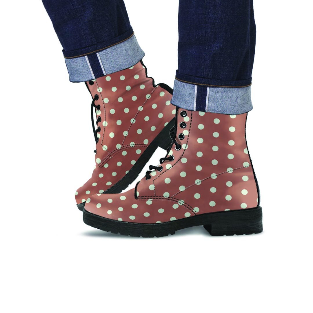 Brown And White Polka Dot Men's Boots-grizzshop