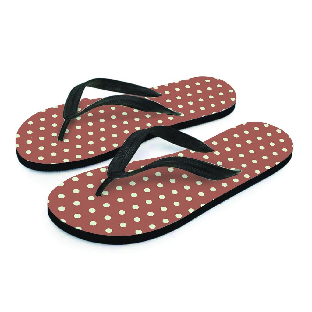 Brown And White Polka Dot Men's Flip Flops-grizzshop