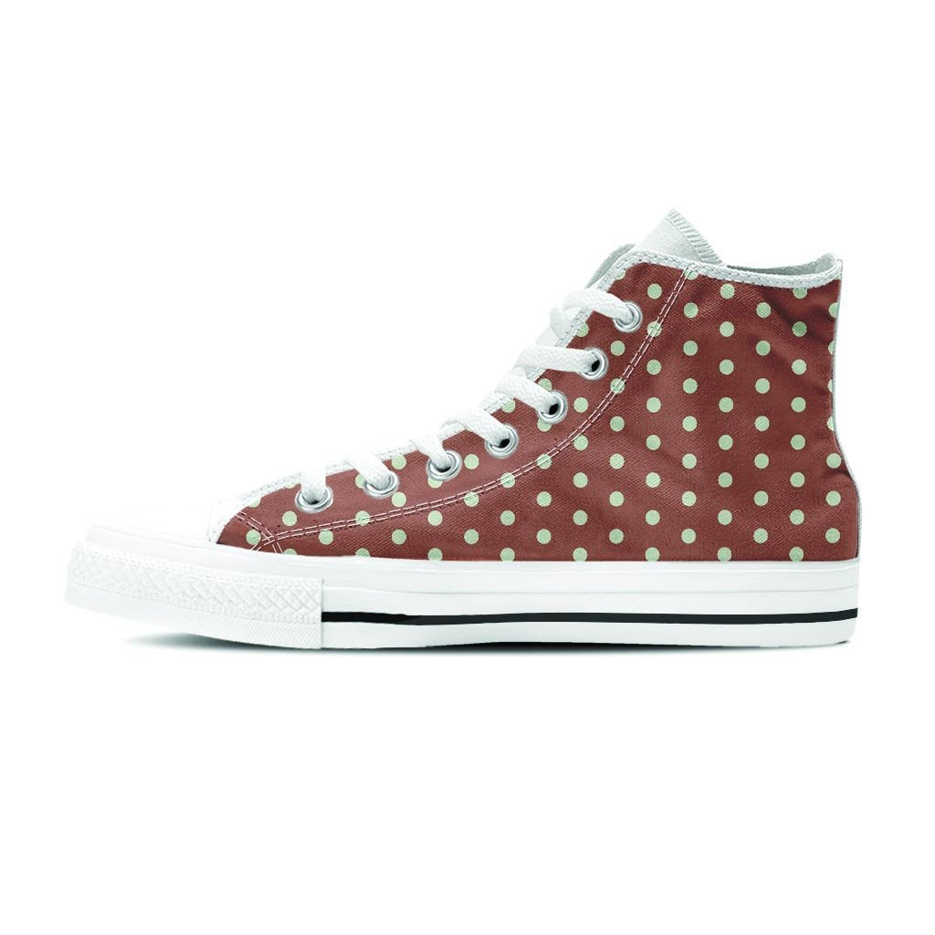 Brown And White Polka Dot Men's High Top Shoes-grizzshop