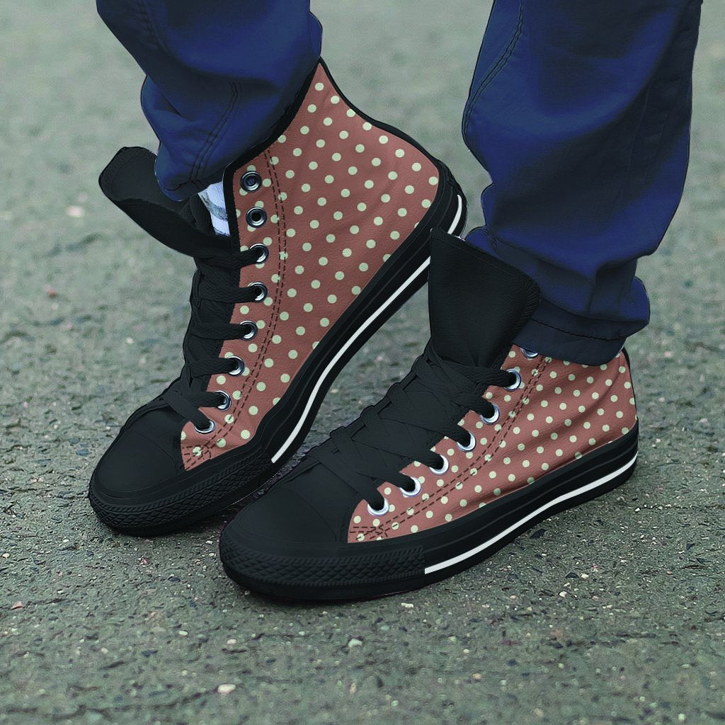 Brown And White Polka Dot Men's High Top Shoes-grizzshop