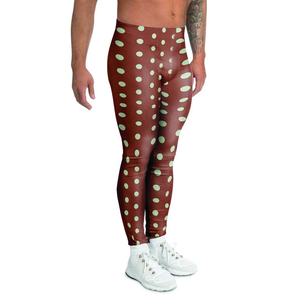 Brown And White Polka Dot Men's Leggings-grizzshop