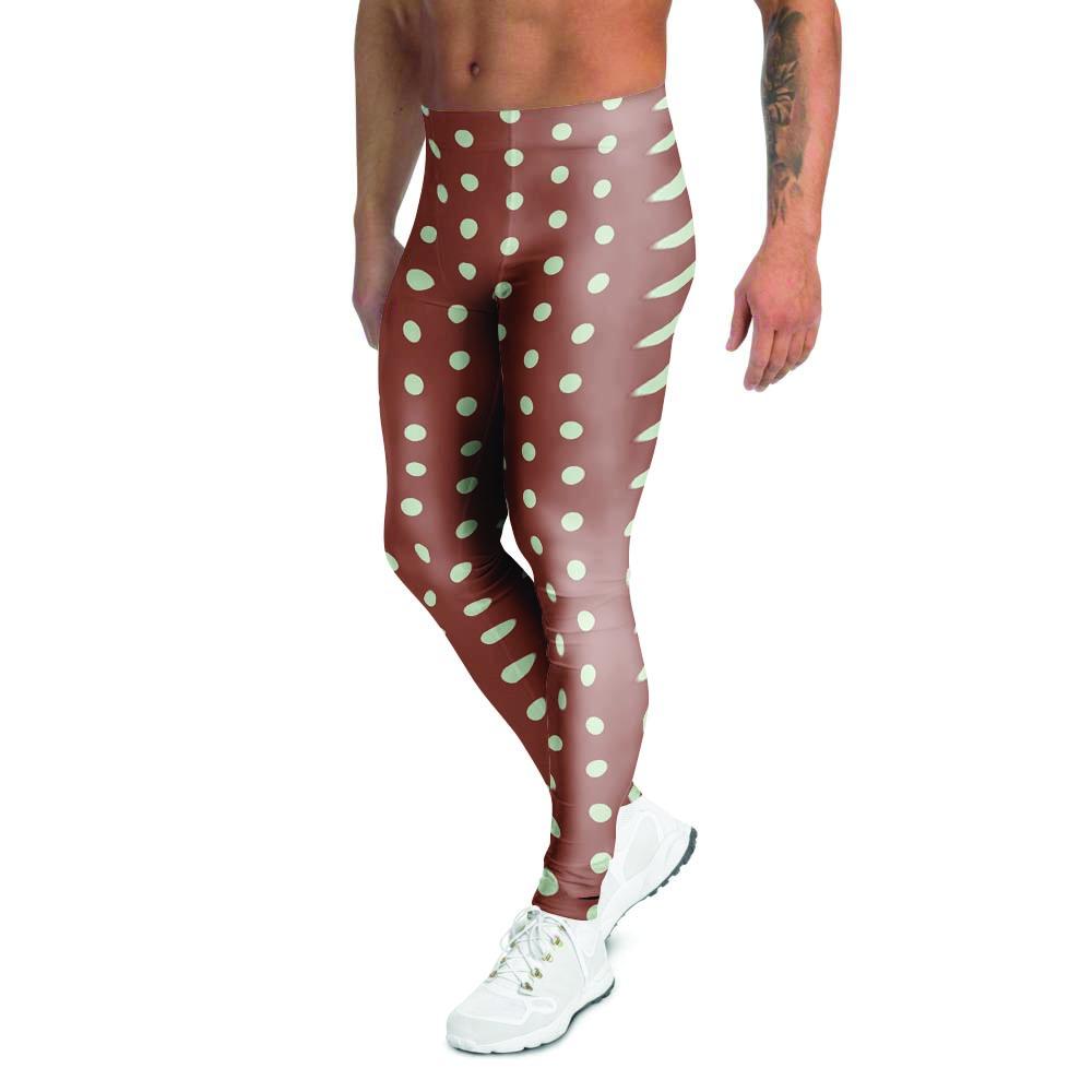 Brown And White Polka Dot Men's Leggings-grizzshop