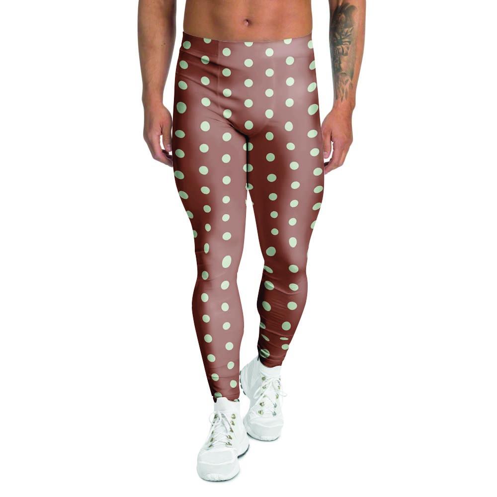 Brown And White Polka Dot Men's Leggings-grizzshop