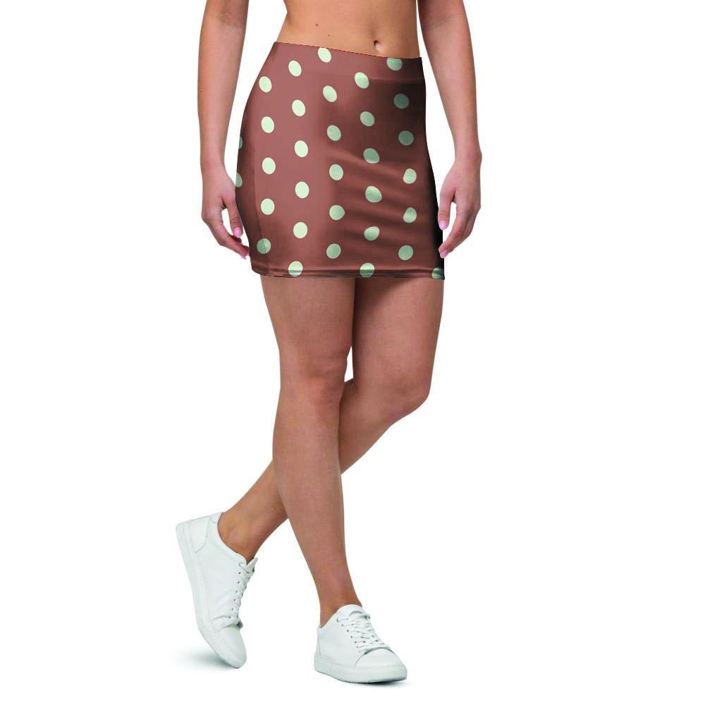 Brown And White Polka Dot Mini Skirt-grizzshop