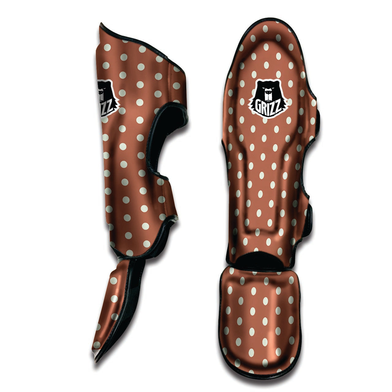 Brown And White Polka Dot Muay Thai Shin Guard-grizzshop