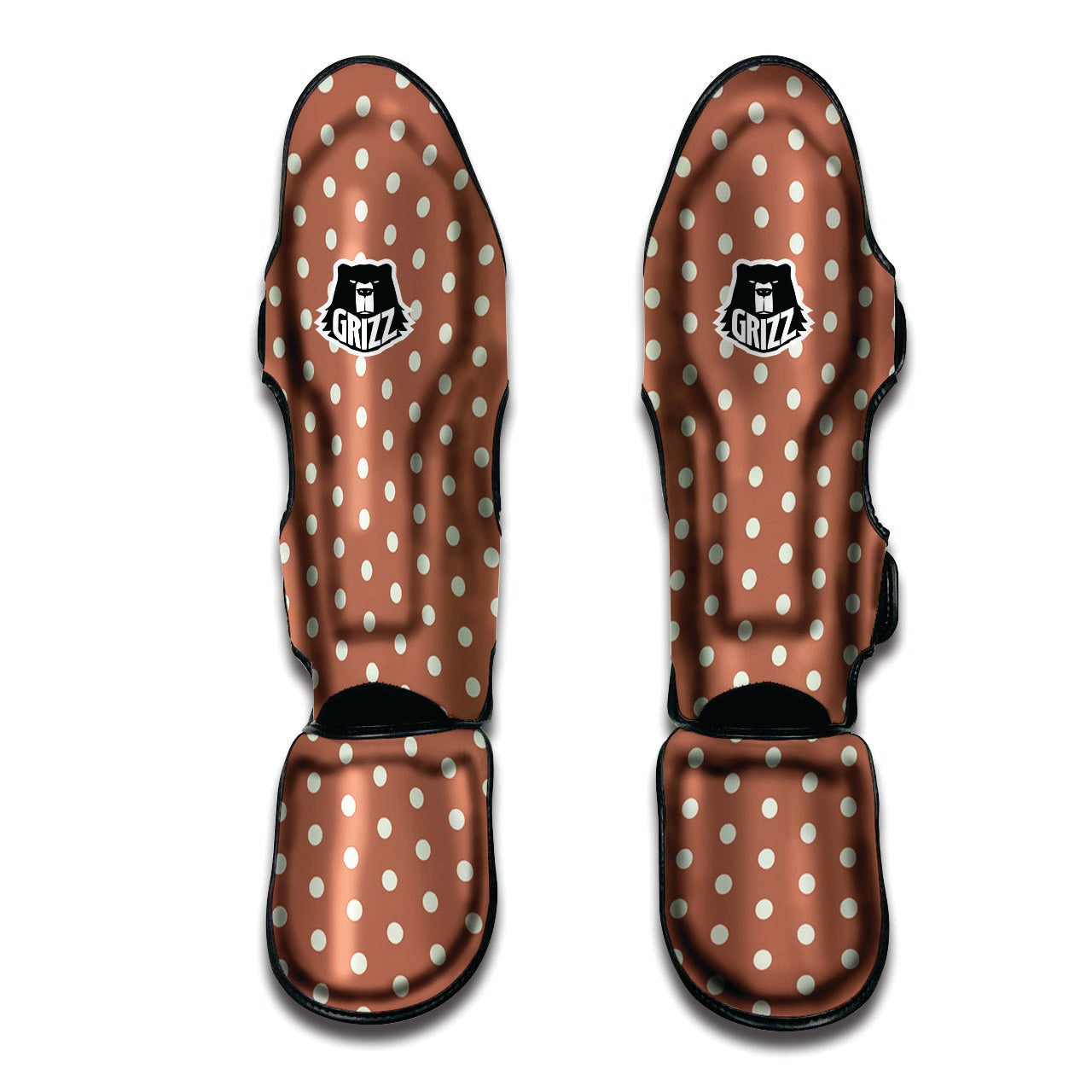 Brown And White Polka Dot Muay Thai Shin Guard-grizzshop