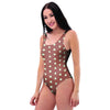 Brown And White Polka Dot One Piece Swimsuite-grizzshop