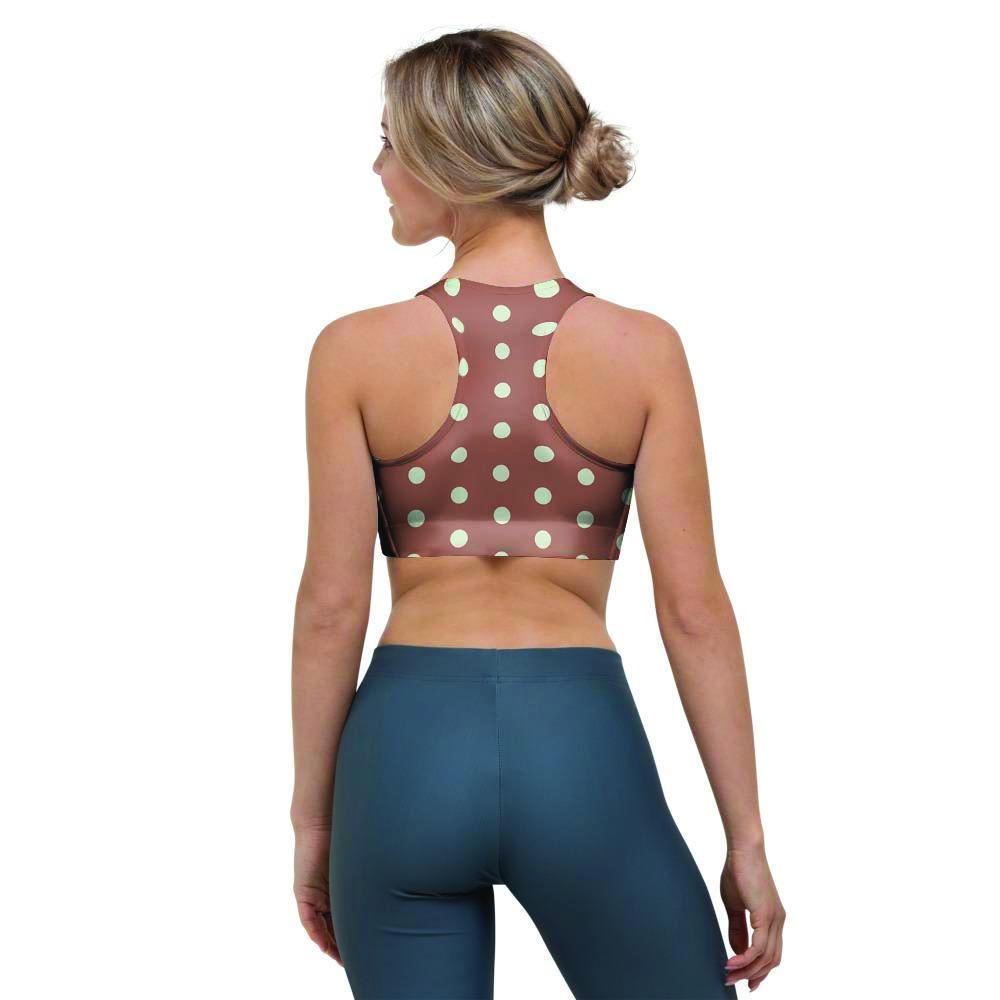 Brown And White Polka Dot Sports Bra-grizzshop