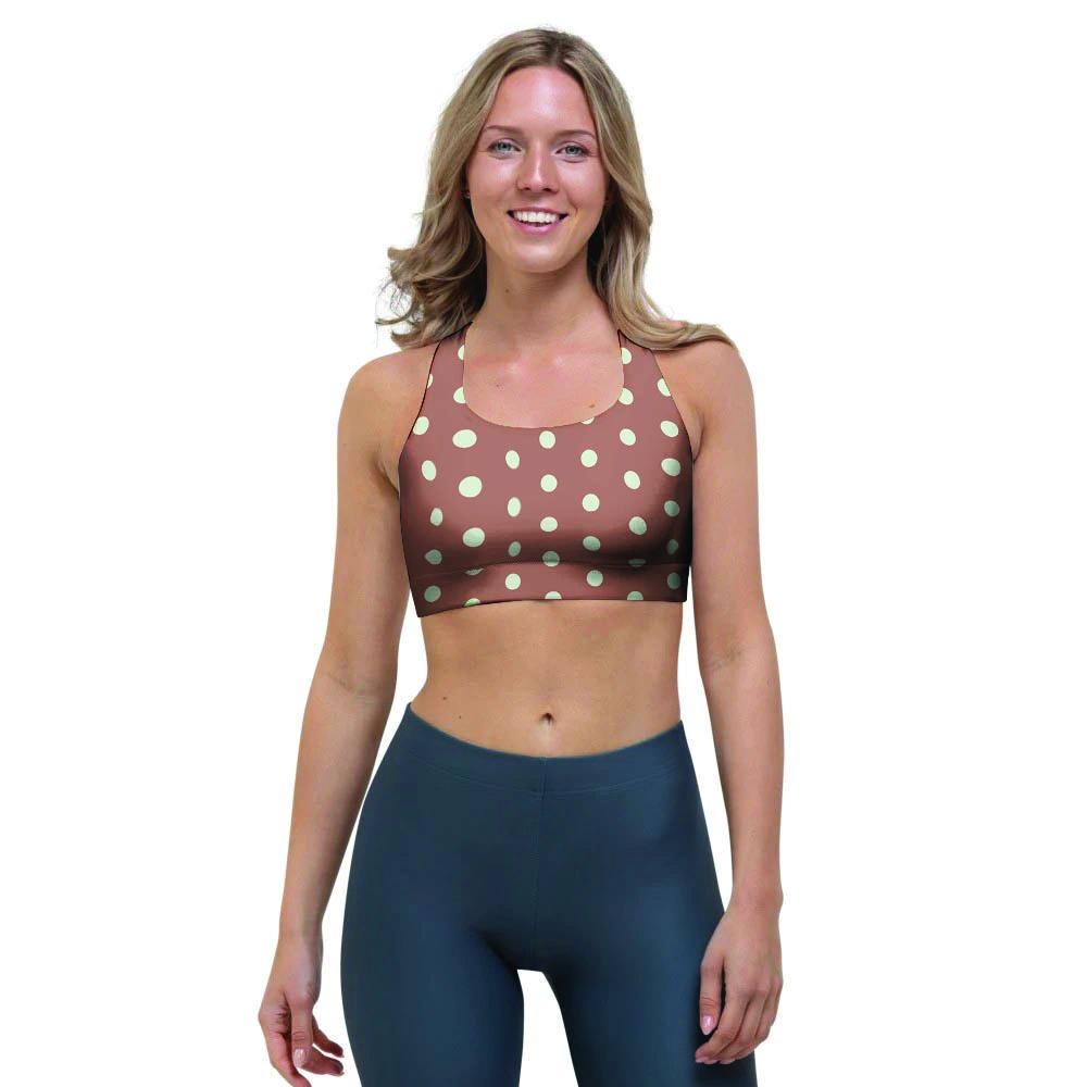 Brown And White Polka Dot Sports Bra-grizzshop