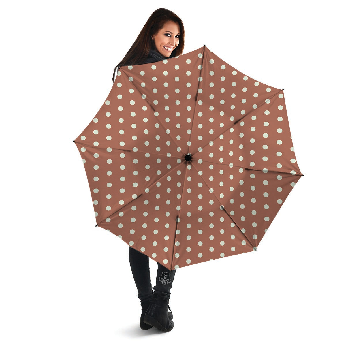 Brown And White Polka Dot Umbrella-grizzshop