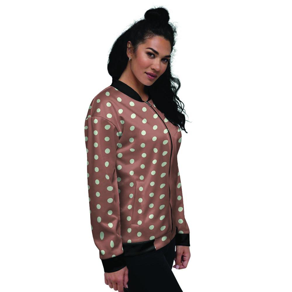 Brown And White Polka Dot Women's Bomber Jacket-grizzshop