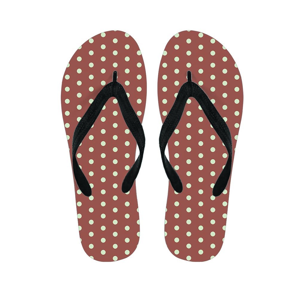 Brown And White Polka Dot Women's Flip Flops-grizzshop