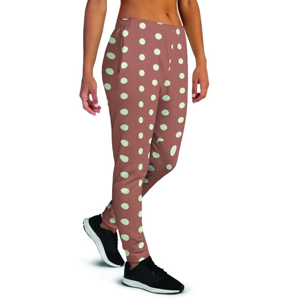 Brown And White Polka Dot Women's Joggers-grizzshop