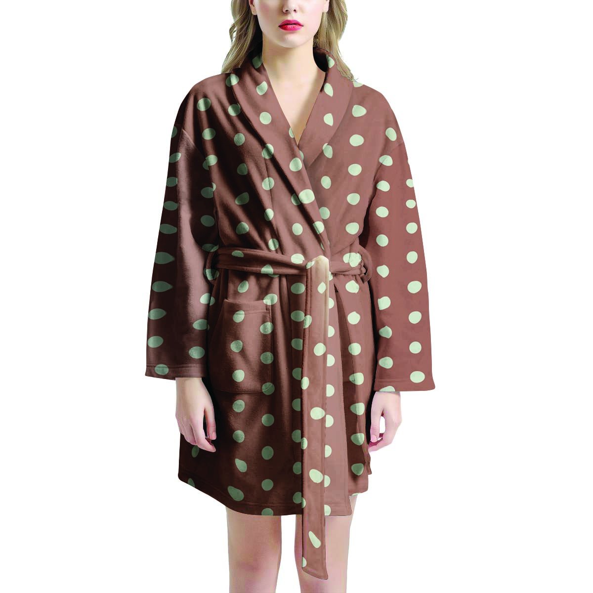 Brown And White Polka Dot Women's Robe-grizzshop