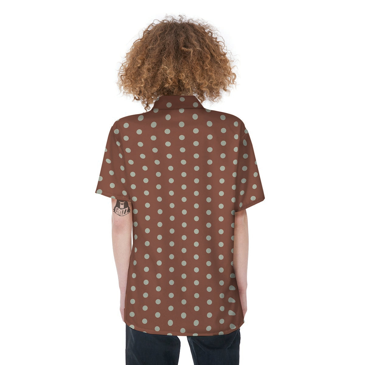 Brown And White Polka Dot Women's Short Sleeve Shirts-grizzshop