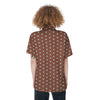 Brown And White Polka Dot Women's Short Sleeve Shirts-grizzshop