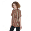 Brown And White Polka Dot Women's Short Sleeve Shirts-grizzshop