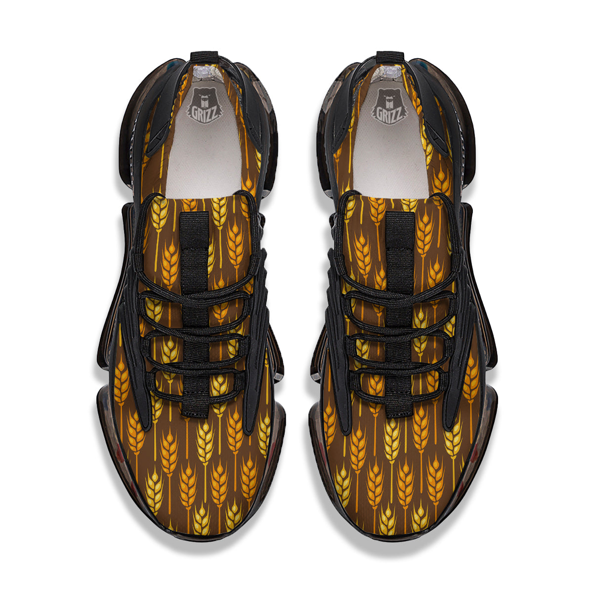 Brown And Yellow Wheat Print Pattern Black Gym Shoes-grizzshop