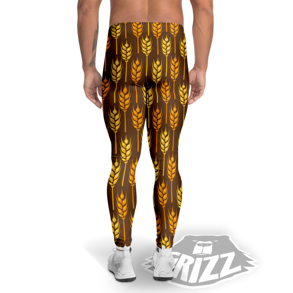 Brown And Yellow Wheat Print Pattern Men's Leggings-grizzshop