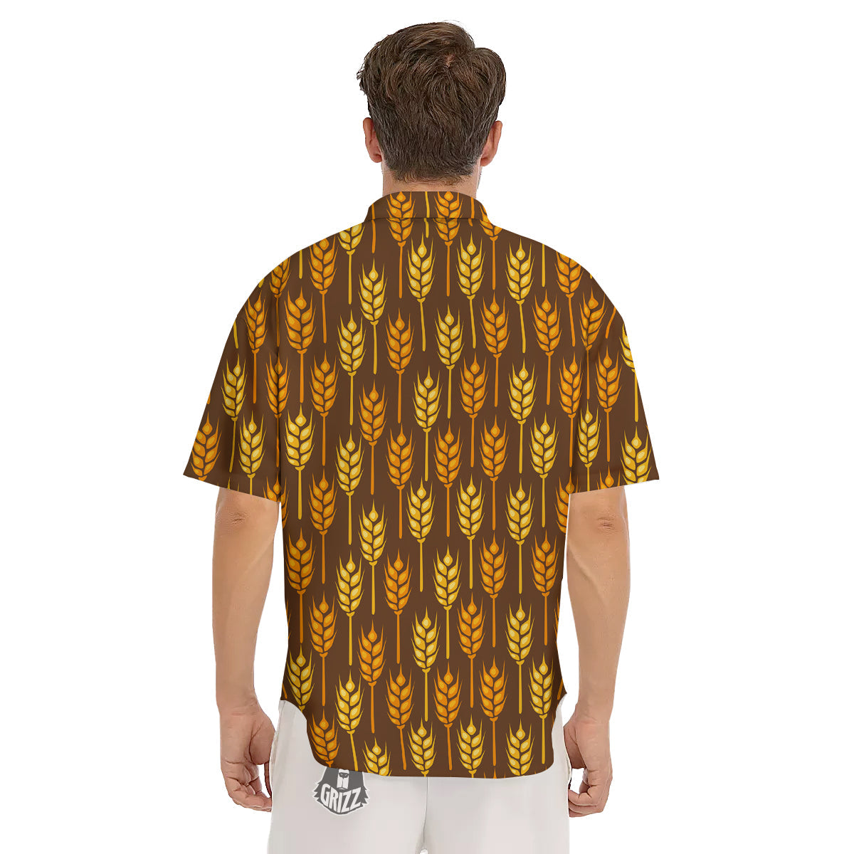 Brown And Yellow Wheat Print Pattern Men's Short Sleeve Shirts-grizzshop