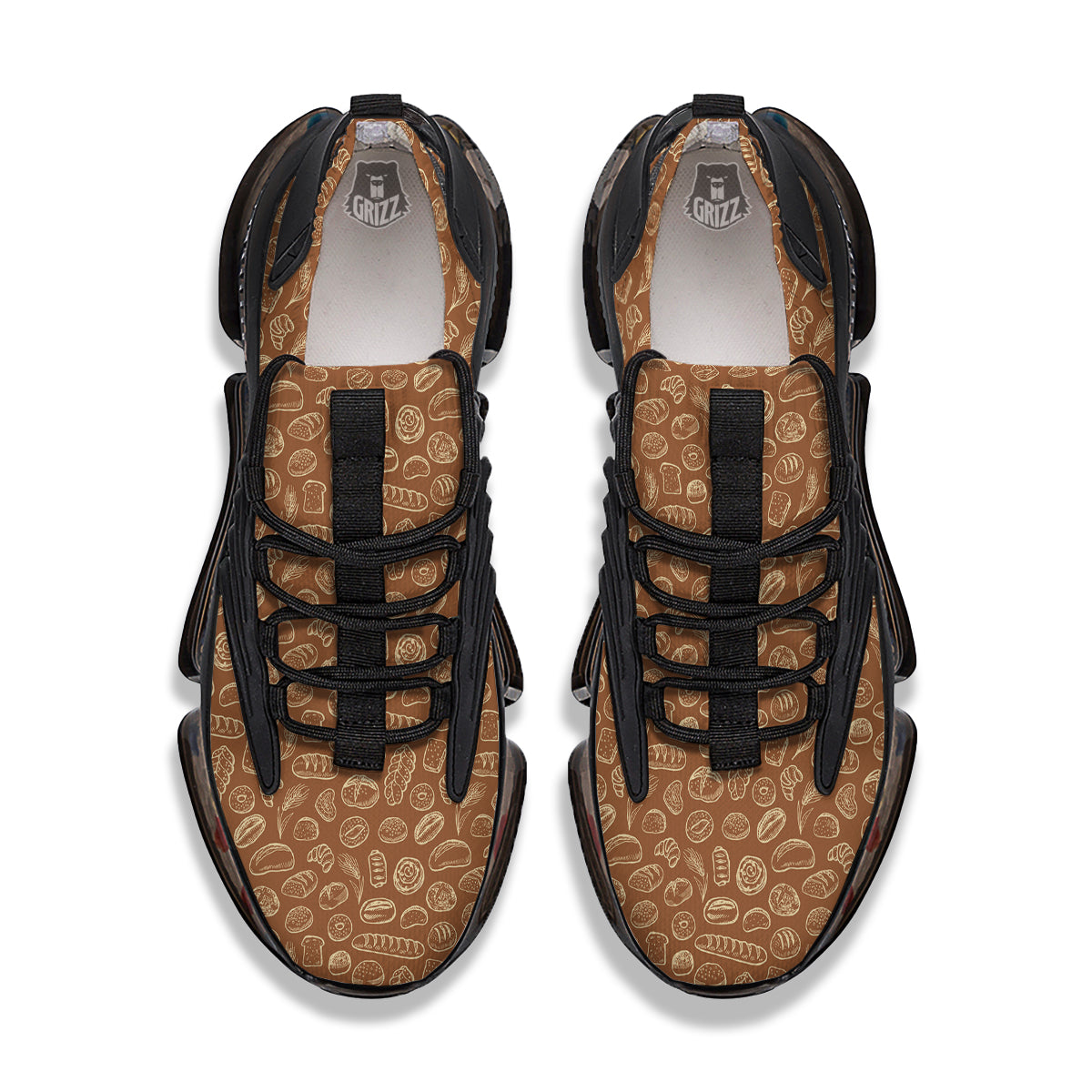Brown Bakery Beige Print Pattern Black Gym Shoes-grizzshop