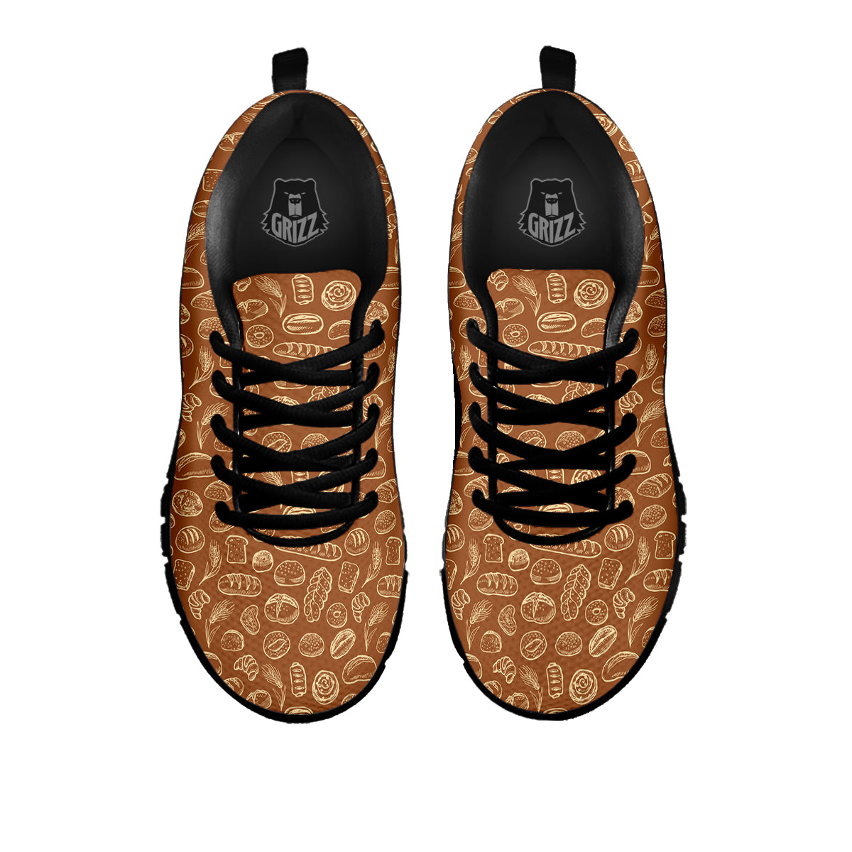 Brown Bakery Beige Print Pattern Black Sneaker-grizzshop