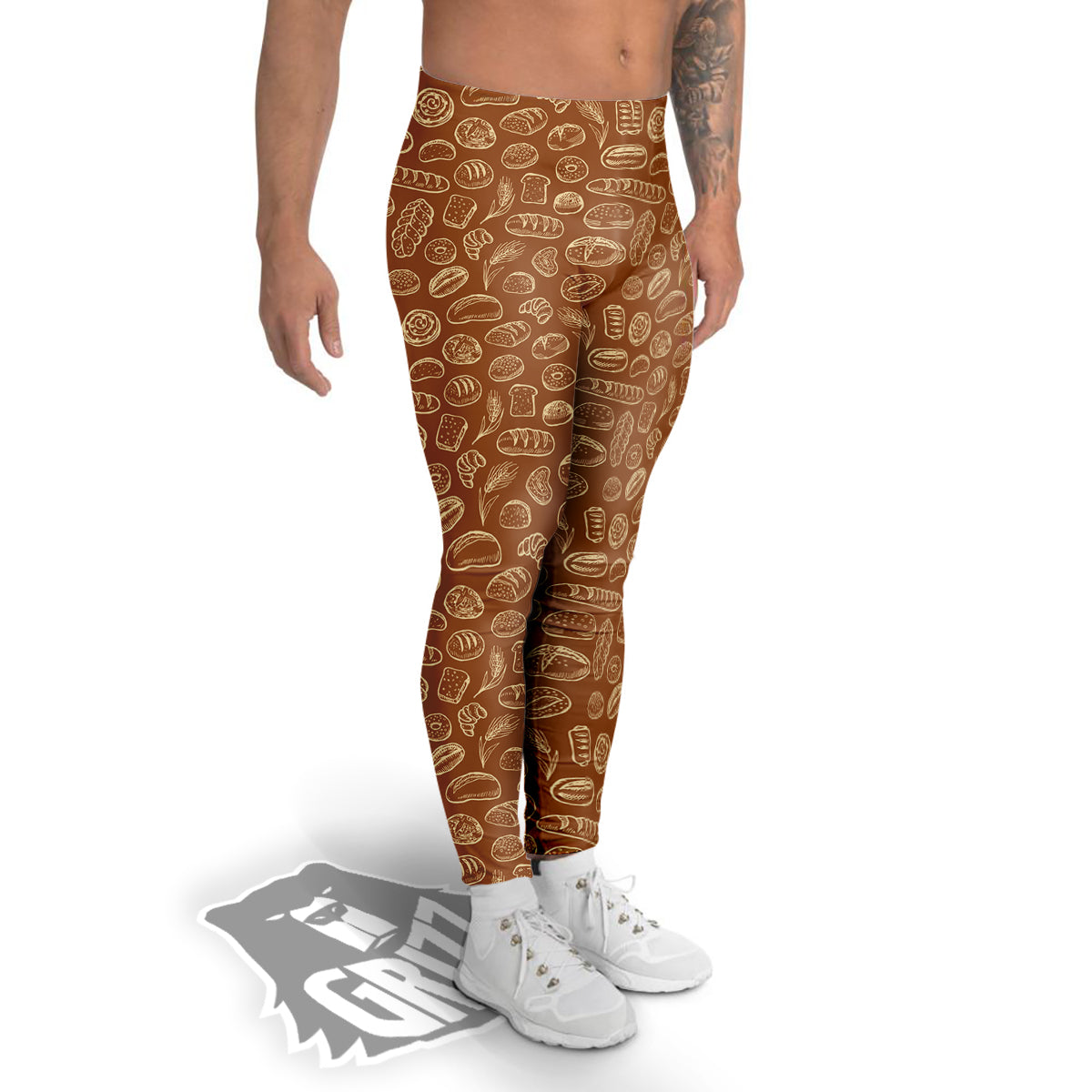 Brown Bakery Beige Print Pattern Men's Leggings-grizzshop