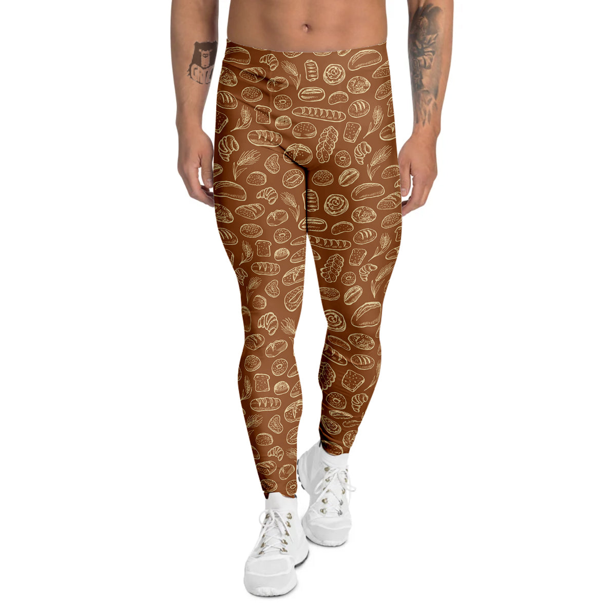 Brown Bakery Beige Print Pattern Men's Leggings-grizzshop