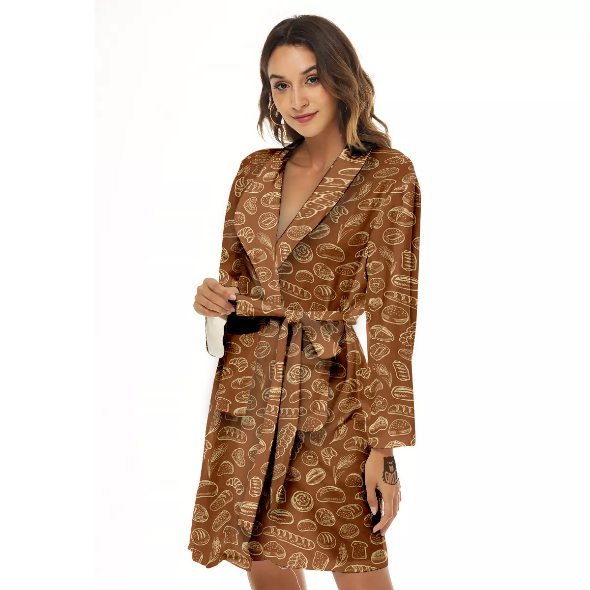Brown Bakery Beige Print Pattern Women's Robe-grizzshop