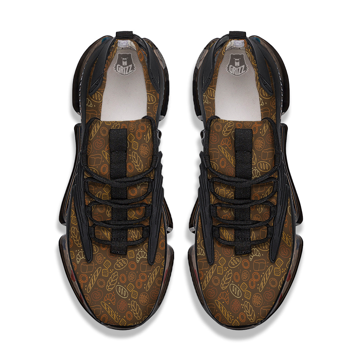 Brown Bakery Print Pattern Black Gym Shoes-grizzshop