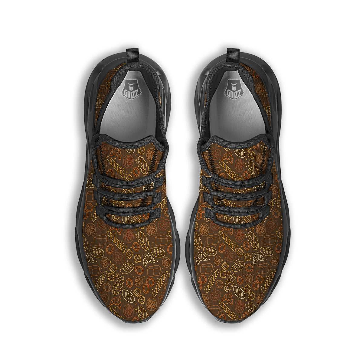 Brown Bakery Print Pattern Black Running Shoes-grizzshop