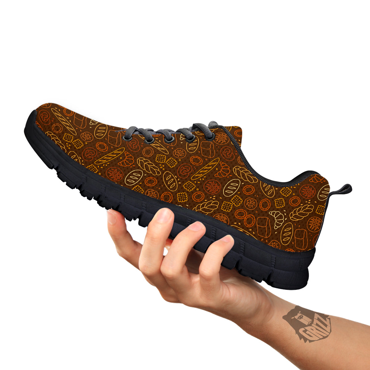Brown Bakery Print Pattern Black Sneaker-grizzshop