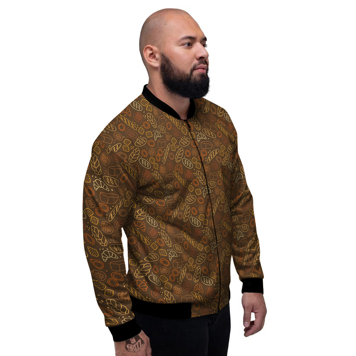 Brown Bakery Print Pattern Men's Bomber Jacket-grizzshop