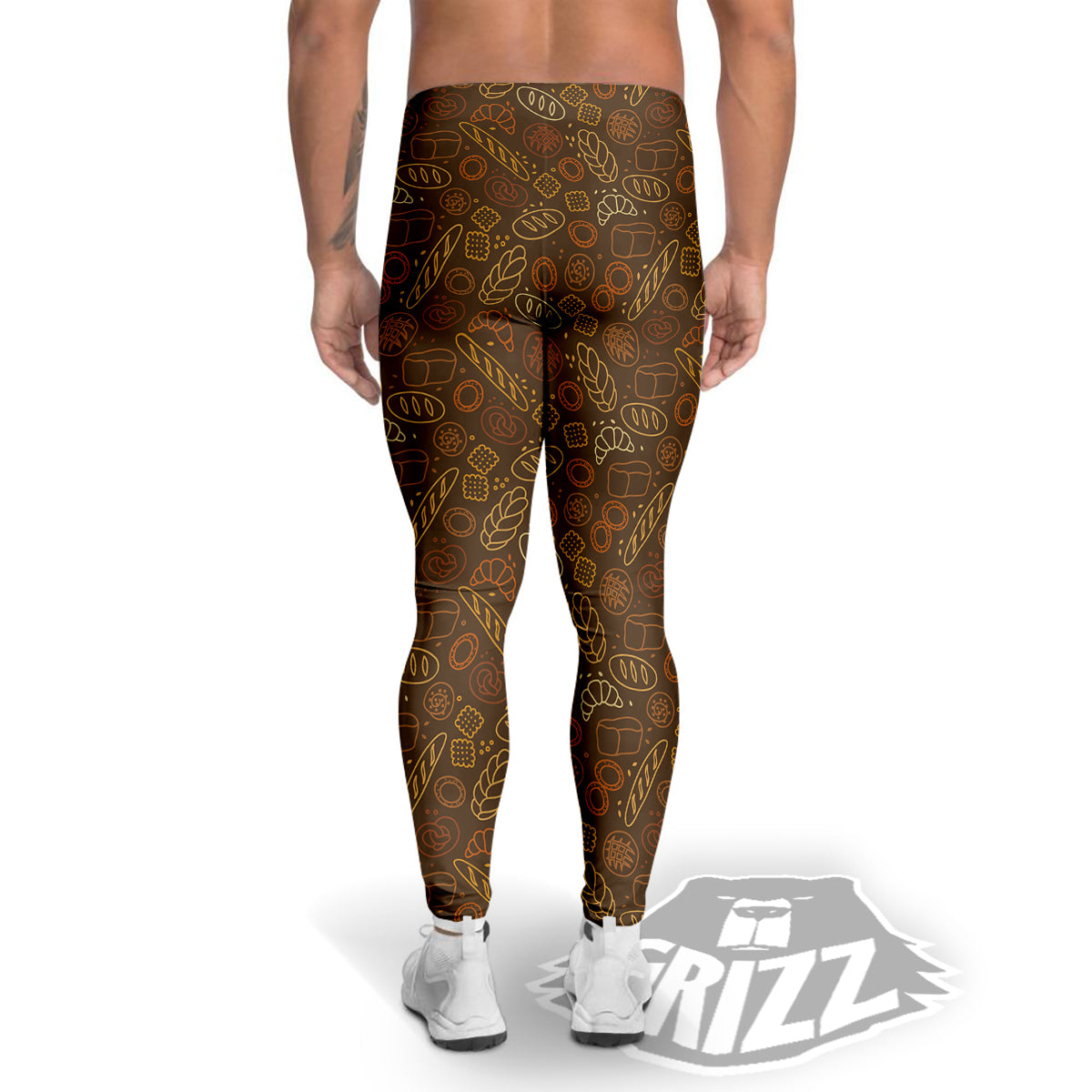 Brown Bakery Print Pattern Men's Leggings-grizzshop