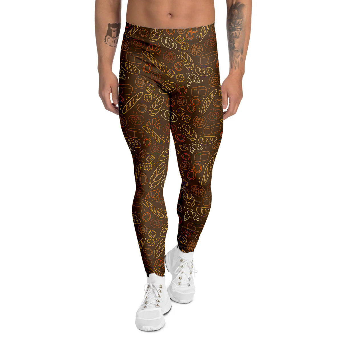 Brown Bakery Print Pattern Men's Leggings-grizzshop