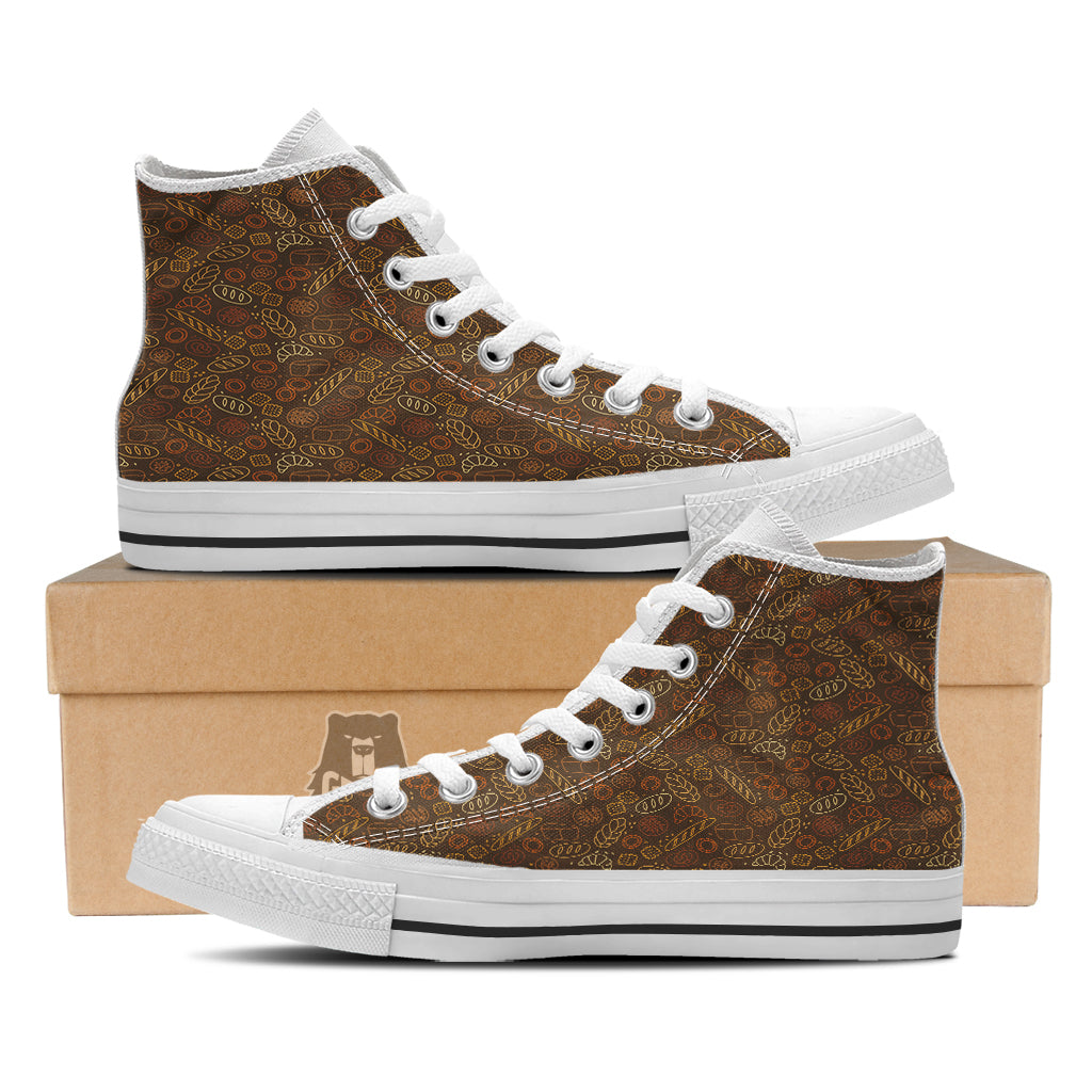 Brown Bakery Print Pattern White High Top Shoes-grizzshop
