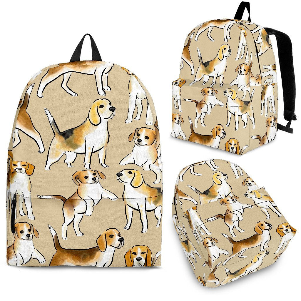 Brown Beagle Paw Pattern Print Backpack-grizzshop