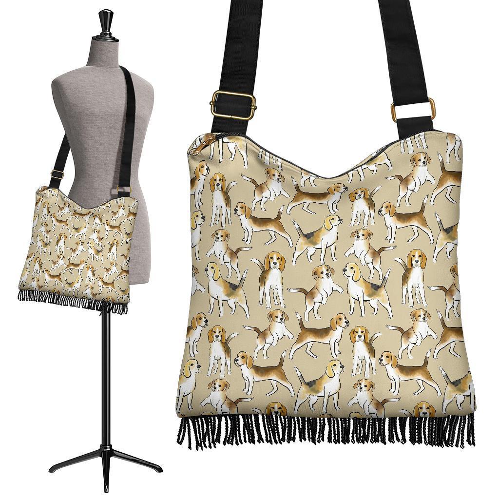 Brown Beagle Paw Pattern Print Crossbody Bags-grizzshop