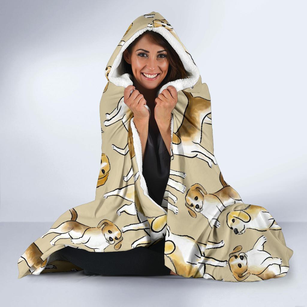 Brown Beagle Paw Pattern Print Hooded Blanket-grizzshop