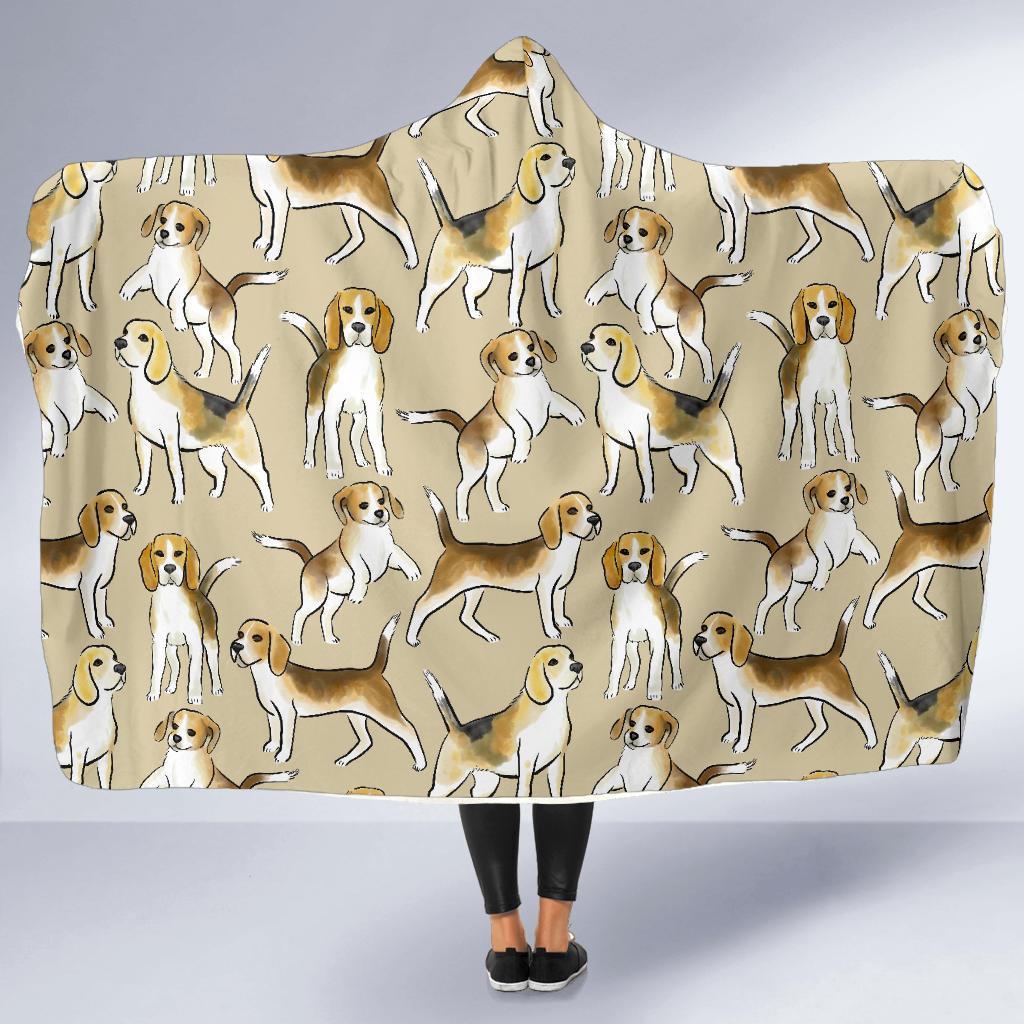 Brown Beagle Paw Pattern Print Hooded Blanket-grizzshop