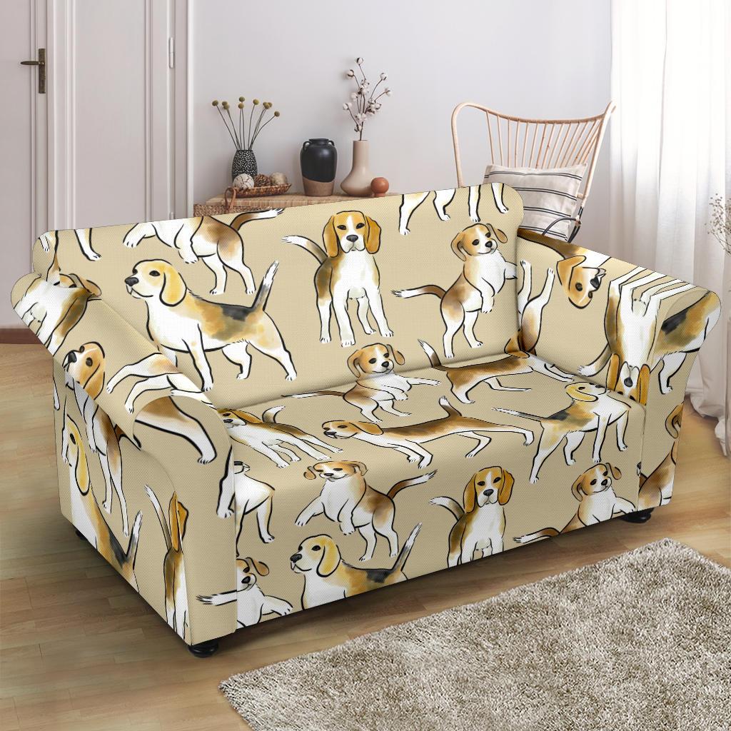 Brown Beagle Paw Pattern Print Loveseat Cover-grizzshop